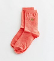 New Look Coral Embroidered Glitter Bee Socks